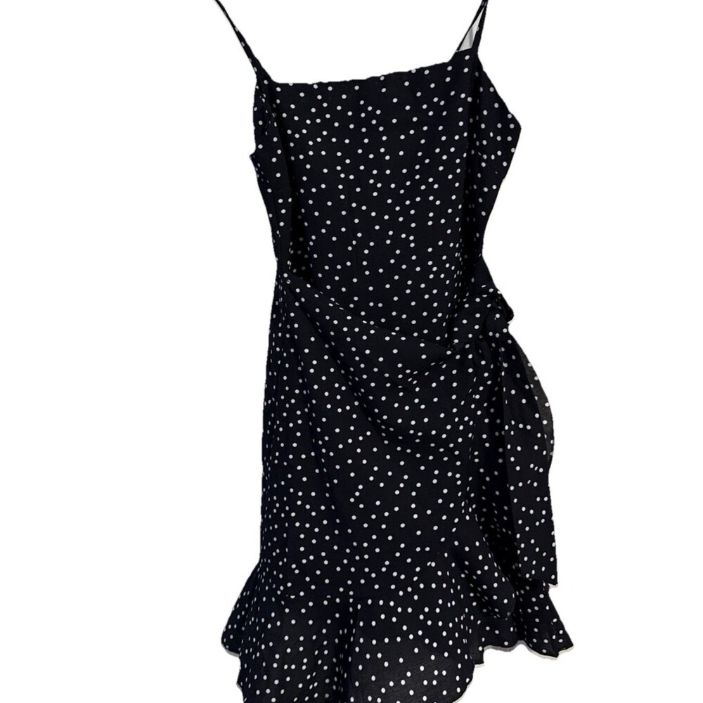 Princess Polly caesura wrap tie ruffled mini dress black and white polka dot - 2